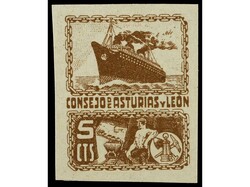 ESPAÑA: ASTURIAS Y LEON. Cinco valores ENSAYOS DE COLOR. RAROS. Ed.4 ...