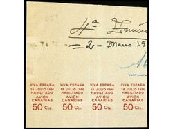 ESPAÑA: CANARIAS. PRUEBA de la habilitación de 50 cts. en rojo con ...