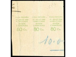 ESPAÑA: CANARIAS. PRUEBA de la habilitación de 80 cts. en verde con ...