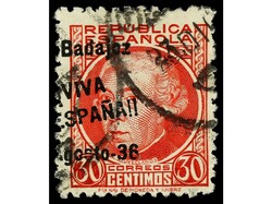 ESPAÑA E. LOCALES PATRIOTICAS: BADAJOZ. 30 céntimos rojo. RARO. Ed.1
