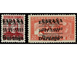 ESPAÑA E. LOCALES PATRIOTICAS: DURANGO. 25 c. carmín y 20 c. ...