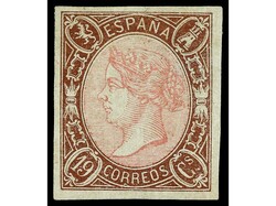 ESPAÑA. 19 cuartos castaño y rosa. Muy buen ejemplar. Cert. EXFIMA. ...
