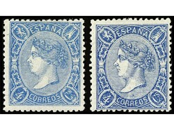 ESPAÑA. 4 cuartos azul, tipos I y II. Bonitos ejemplares con ...
