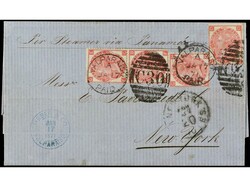 CHILE. 1871. VALPARAÍSO a NEW YORK. Circulada con sellos británicos ...