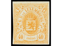 LUXEMBURGO. 40 cts. rojo naranja. RARO. Cert. L. BÖTTGER. Mi. 11. Yv ...