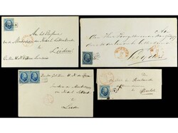 PAÍSES BAJOS. 1865-67. Siete cartas con sellos de 5 cts. azul con ...