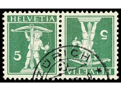 SUIZA. 1910. 5 cts. verde tipo II, pareja TETE-BECHE. PRECIOSO. Cert. ...