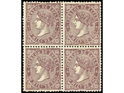 ESPAÑA. 50 mils. violeta. Bloque de cuatro, excelente centraje. LUJO ...