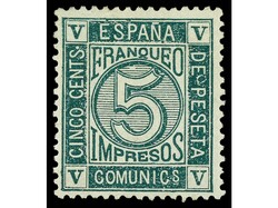 ESPAÑA. 5 cts. verde. MAGNÍFICO EJEMPLAR. Ed.117
