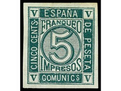 ESPAÑA. 5 cts. verde SIN DENTAR. PRECIOSO. Ed.117s. Cat. 335€