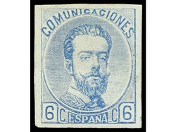 ESPAÑA. 6 cts. azul SIN DENTAR. RARÍSIMO, pocos ejemplares ...