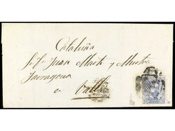 ESPAÑA. 1873. Sobre circulado a Valls. 10 cts. azul mat. especial ...