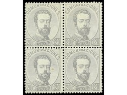 ESPAÑA. 20 cts. gris. Bloque de cuatro, muy bonito. Ed.123 (4). Cat. ...