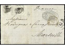 ESPAÑA. 1872. FRONTAL de BARCELONA a MARSELLA. 20 cts. gris (2). ...