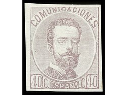 ESPAÑA. ENSAYOS DE COLOR. 40 cts. verde, azul, lila, lila gris y ...