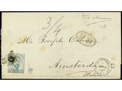 ESPAÑA. 1873. BARCELONA a AMSTERDAM. 50 cts. verde, sello con el ...