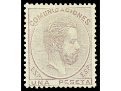 ESPAÑA. 1 peseta lila, muy bien centrado. LUJO. Ed.127. Cat. 155€
