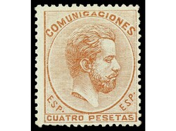 ESPAÑA. 4 pesetas castaño. Buen ejemplar. Cert. EXFIMA y COMEX. Ed ...