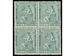 ESPAÑA. 10 cts. verde. Bloque de cuatro. Centraje perfecto. LUJO. Ed ...