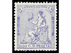 ESPAÑA. 50 céntimos azul. LUJO. Ed.137