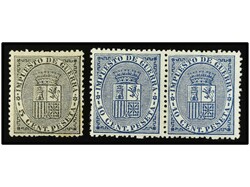ESPAÑA. 5 c. negro y 10 c. azul, pareja. Muy bien centrados para la ...