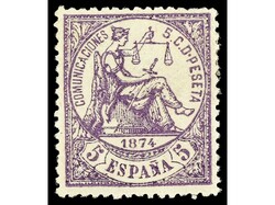 ESPAÑA. 5 céntimos violeta. LUJO. Ed.144