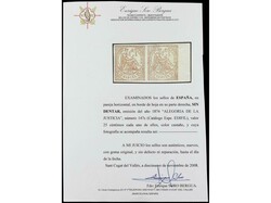 ESPAÑA. 25 cts. castaño. Pareja SIN DENTAR. Aunque el certificado ...