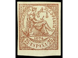 ESPAÑA. 25 cts. castaño lila CAMBIO DE COLOR. Tonalidad de color ...