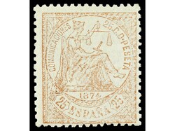 ESPAÑA. 25 cts. castaño PAPEL FILIGRANA CIFRAS. RARO. Cert. COMEX. ...