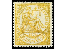 ESPAÑA. 50 cts. amarillo. Excelente color y centraje. MAGNÍFICO. Ed ...