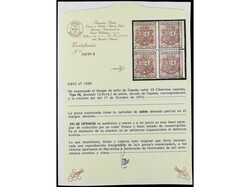ESPAÑA. 10 cts. castaño. Pareja, un sello DOBLE DENTADO VERTICAL. ...