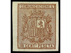 ESPAÑA. 10 cts. castaño SIN DENTAR. PRECIOSO. Ed.153s. Cat. 117€