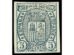 ESPAÑA. 5 cts. verde SIN DENTAR, papel con filigrana. Muy bonito. Ed ...