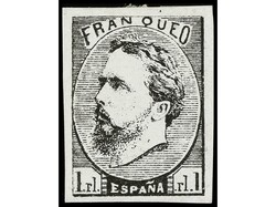 ESPAÑA. 1 real negro ENSAYO DE COLOR. (Gálvez 880). Ed.156