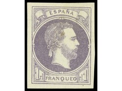 ESPAÑA. 1 real violeta. PIEZA DE LUJO. Ed.158. Cat. 400€