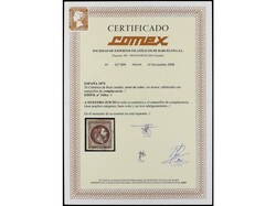 ESPAÑA. 50 cts. castaño ERROR DE COLOR matasellos rombo de puntos ...