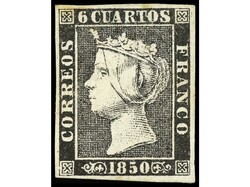 ESPAÑA. 6 cuartos negro. Plancha II, tipo 36. Amplios márgenes. Ed ...