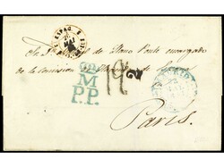 ESPAÑA: PREFILATELIA. 1845. MADRID a PARÍS. Marca M/P.P. y fechador ...