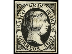 ESPAÑA. 6 cuartos negro. Muy bonito ejemplar. Cert. COMEX. Ed.6