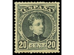 ESPAÑA. 20 céntimos negro. PIEZA DE LUJO. Cert. GRAUS. Ed.247