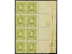 ESPAÑA. 40 cts. oliva. Bloque de ocho, sello muy raro sin fijasellos ...