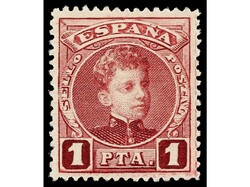 ESPAÑA. 1 peseta carmín. LUJO. Ed.253