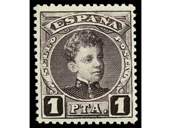 ESPAÑA. NO EMITIDO. 1 pta. negro. MAGNÍFICO. Cert. EXFIMA. Ed.NE 15