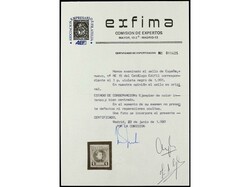 ESPAÑA. NO EMITIDO. 1 pta. negro. MAGNÍFICO. Cert. EXFIMA. Ed.NE 15