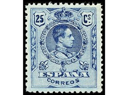 ESPAÑA. 25 cts. azul A 000,000. Excelente centraje. LUJO. Ed.274