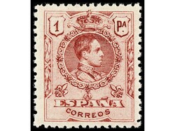 ESPAÑA. 1 pta. carmín. A 000,000. Excelente centraje. LUJO. Ed.278