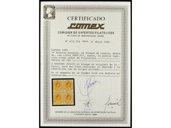 ESPAÑA. 10 pts. naranja. Bloque de cuatro. Dentado de origen privado ...