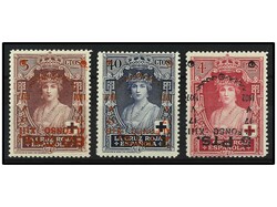 ESPAÑA. 5 cts. castaño lila, 40 cts. azul y 4 pts. rosa. ...