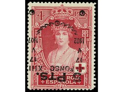 ESPAÑA. 5 cts. castaño lila, 40 cts. azul y 4 pts. rosa. ...