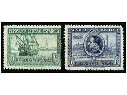 ESPAÑA. 15 cts. verde y 10 pts. azul. COLORES CAMBIADOS. RAROS. Ed ...